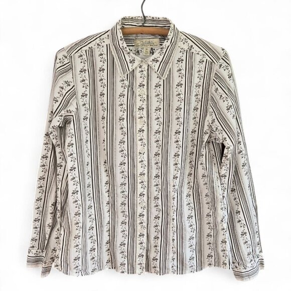 Cabela's Tops - Cabelas Womens Floral Striped Button-Up Shirt Medium Brown & White Cotton